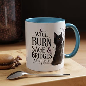 Mug Brûler de la sauge et des ponts au besoin, Mug à café chat noir sorcière, cadeau sorcière drôle, tasse humour gothique, tasse esthétique sorcière 11 oz 15 oz 20 oz image 12