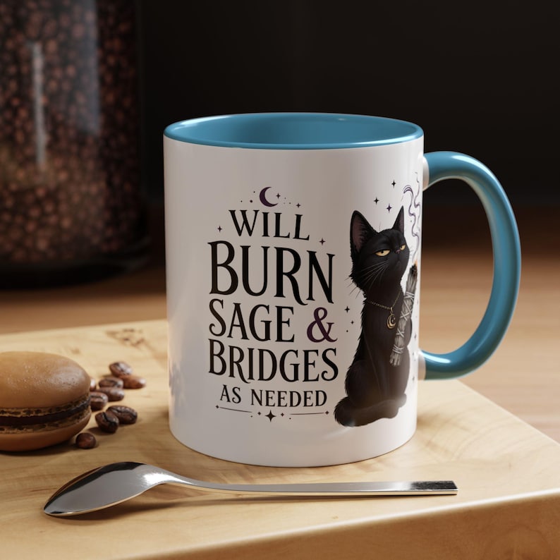 Mug Brûler de la sauge et des ponts au besoin, Mug à café chat noir sorcière, cadeau sorcière drôle, tasse humour gothique, tasse esthétique sorcière 11 oz 15 oz 20 oz image 12