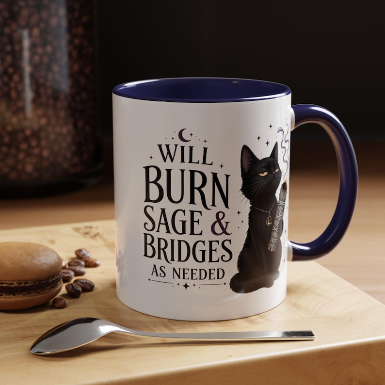 Mug Brûler de la sauge et des ponts au besoin, Mug à café chat noir sorcière, cadeau sorcière drôle, tasse humour gothique, tasse esthétique sorcière 11 oz 15 oz 20 oz image 6
