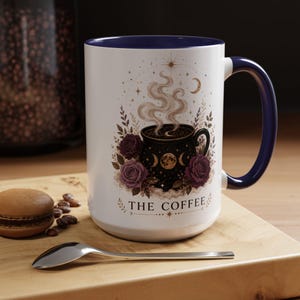 De koffiemok, heksenkoffiemok, mok met hemelse ketel, gotisch cadeau voor koffieliefhebbers, mok met maanfase, wolkenmagiër, 11oz, 15oz, 20oz Navy