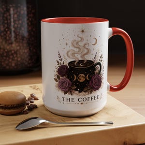 De koffiemok, heksenkoffiemok, mok met hemelse ketel, gotisch cadeau voor koffieliefhebbers, mok met maanfase, wolkenmagiër, 11oz, 15oz, 20oz Red