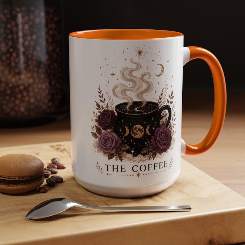 De koffiemok, heksenkoffiemok, mok met hemelse ketel, gotisch cadeau voor koffieliefhebbers, mok met maanfase, wolkenmagiër, 11oz, 15oz, 20oz Orange