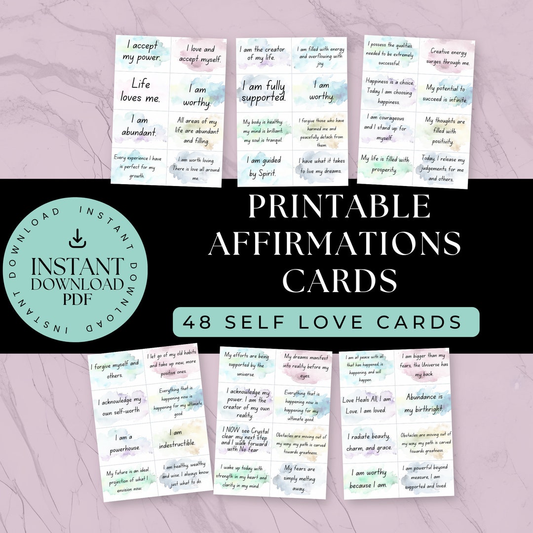 Printable Positive Affirmations Pdf Motivational Cards Printable Cards Cards for Law of ...