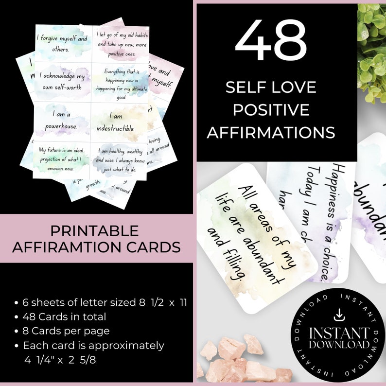 Printable Positive Affirmations Pdf Motivational Cards - Etsy