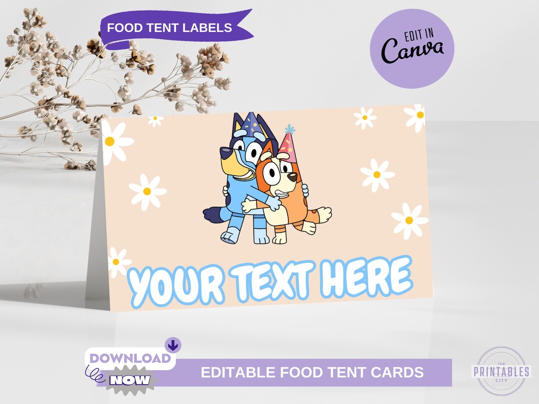 INSTANT Download Editable Food Tent, Bluey Place Cards, Bluey Food Tent ...