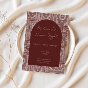 Henna Einladungskarten | Kina Gecesi Davetiye, Henna Nacht Einladung, dunkelrot  Henna Einladung, Türkisch, Orientalischer Teppich
