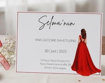 Kına Davetiye | Henna Evening Invitation | Düğün | Söz | Nışan | Customizable | Kina Karti Personalized Kına Invitation A6