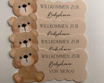 4 Watercolor Bear Place Cards Baby Shower Personalized Name Cards Baby Party Decoration Boy Girl Party Game City Country River Baby Shower