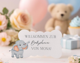 3 Elephant Place Cards Baby Shower Personalized Name Cards Baby Party Decoration Boy Girl Baby Party Game City Country River, Baby Shower