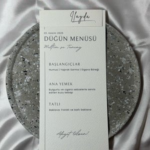 Elegante türkische Hochzeits-Menükarte - Düğün Menüsü personalisiert  Minimalistisches Design, Tischdekoration für Hochzeit
