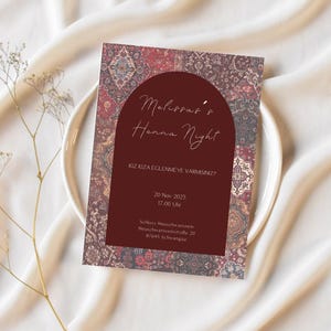 Henna Einladungskarten | Kina Gecesi Davetiye, Henna Nacht Einladung, dunkelrot  Henna Einladung, Türkisch, Orientalischer Teppich
