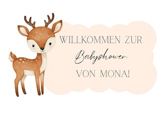 4 reindeer place cards baby shower personalized name cards baby party decoration boy girl baby party game city country river, baby shower