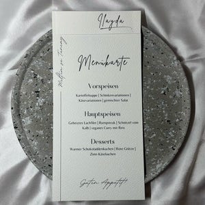 Elegante Hochzeits-Menükarte - Düğün Menüsü personalisiert  Minimalistisches Design, Tischdekoration für Hochzeit - mit Namens/Platzkarten