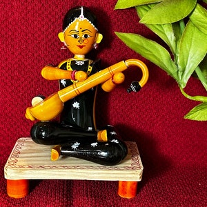 Goddess Saraswati Etikoppaka doll | Hindu Goddess of Knowledge | House Warming Gift | Home Decor