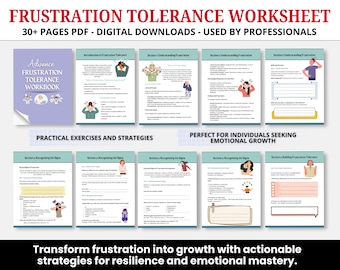 Frustration Tolerance Workbook for Kids, Emotional Regulation Worksheets, Therapy Worksheets for Children, Social Emotional Learning