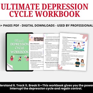 Breaking the Depression Cycle Workbook, Overcoming Anxiety, Counseling Sheets, Worksheets, DBT ACT Coping Skills CBT Mental Health Adults