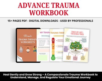 Paquete de hojas de trabajo para la terapia del trauma, hojas de trabajo sobre el trauma, hoja de trabajo de asesoramiento sobre el trastorno de estrés postraumático, síntomas y respuestas ante el trauma, herramienta de psicoeducación terapéutica