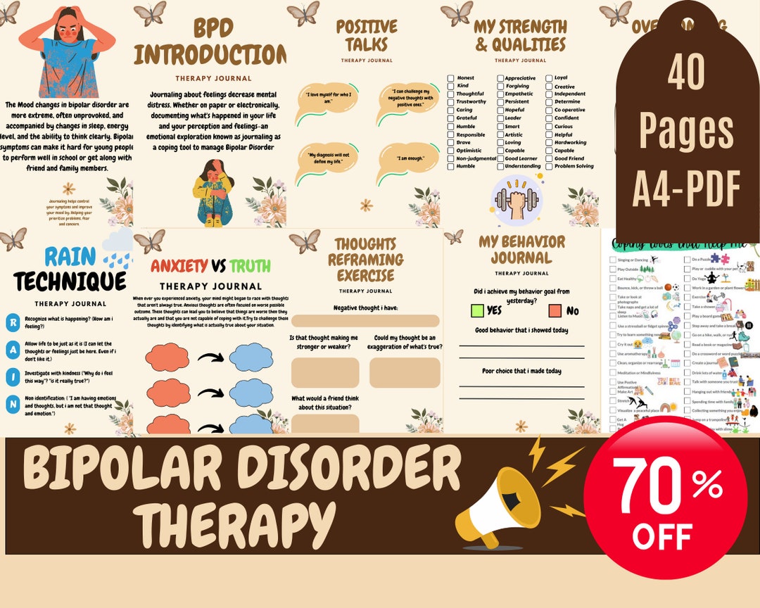 Bipolar Disorder Therapy Journal Mental Health, DBT Bundle, Depression