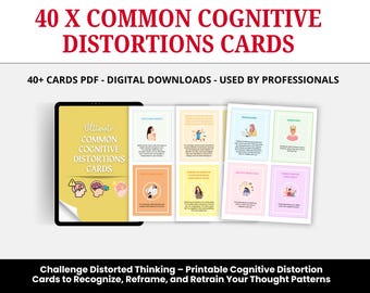 Cognitive Distortion Flashcards, CBT Cards, Cognitive Behavioral Therapy cards, Cognitive Biases, CBT Negative Thoughts Cards CBT