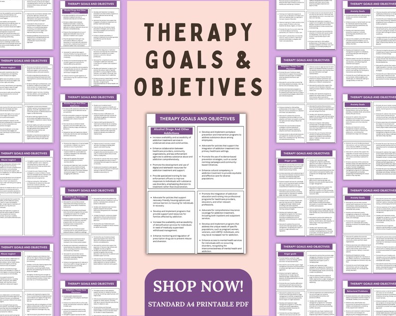 Therapy Goals and Objectives Bundle, Clinical Therapy Notes, Therapist