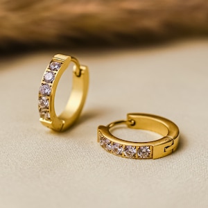CZ Huggie Hoop Earrings • Pave Diamond Earrings • Small Gold Hoop Earrings • Gift for Her  • Wedding Earrings • Minimalist Jewelry • Earring