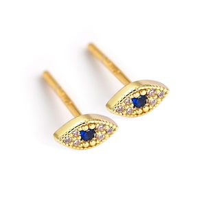 Evil Eye CZ Studs Earrings, Protection Studs, Tiny Evil Eye Stud, Cartilage Stud, Dainty Evil Eye Earrings, Eye Silver Studs, Blue Evil Eye
