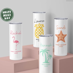 Personalized Vacation Tumbler, Custom Name Family Vacation Gift Matching Beach Vacation Spring Break Summer Bachelorette Girls Trip Tumblers