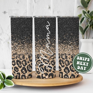 Custom Mama Tumbler, Cute Cheetah Glitter Mama Tumbler for Mom Gift for Mother&#39;s Day Cheetah Print Chunky Glitter Tumbler To Go Cup for Mama