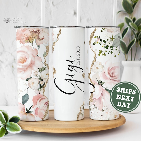 Custom Gigi Tumbler, Watercolor Pink Floral Personalized Established Est. New GiGi Gifts for Mother's Day Gift New Grandma to Be Grandmother