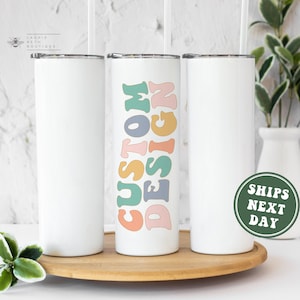 Custom Retro Tumbler, Personalized 20 oz Tumbler Custom Design Trendy Tumbler to Go Cup Mug Personalized Text Matching Your Design Here Logo