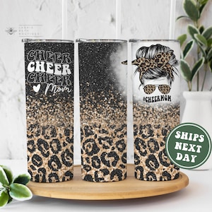 Cheer Mom Tumbler, Retro Cheetah Print Glittler Cheer Mom Cheer Mama Tumbler Gifts for Mother&#39;s Day Gifts for Cheer Mom Team Dance Mom Gifts