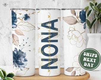 Custom Nona Tumbler, Personalized Nonna Watercolor Floral Tumbler Gifts for Grandma for Mother's Day Gift for Nona Cute Nona Grandkids Names