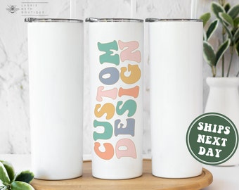 Custom Retro Tumbler, Personalized 20 oz Tumbler Custom Design Trendy Tumbler to Go Cup Mug Personalized Text Matching Your Design Here Logo