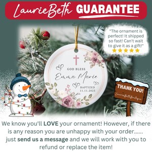 Adorno de bautizo personalizado, adorno navideño personalizado para bautizo, dedicación, regalos de bautizo, bautizo de bebé, rosa floral imagen 4