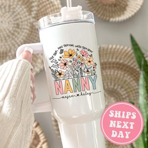 Custom Nanny Tumbler, Personalized Nanny Tumbler with Handle Gifts for Nanny Gift for Mother&#39;s Day Nanny Travel Mug Nanny Cup