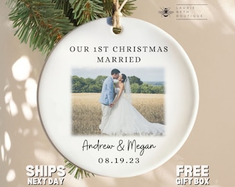 First Christmas Married Christmas Ornament, Personalized Married Wedding Photo Christmas Ornament Gifts Wedding Day Keepsake Custom Wedding