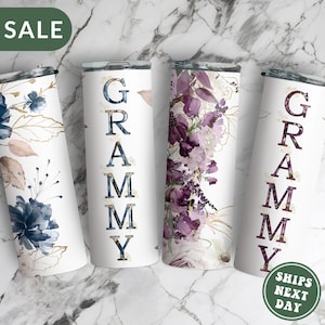 Gobelet floral Grammy, aquarelle floral Grammy 20 oz avec de la paille Cadeaux Fête des mères Cadeau d'anniversaire de grand-mère Grammy Mug à emporter