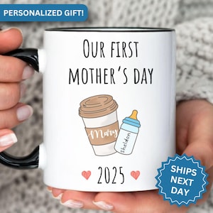 First Mother&#39;s Day Mug, Personalized First Mother&#39;s Day Gift Mug for First Time Mom Coffee and Baby Bottle Mug Gifts for First Mother&#39;s Day