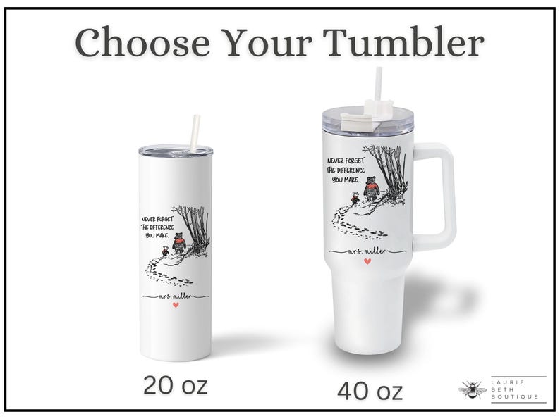 Teacher 40oz Tumbler, Never Forget the Difference You Make Tumbler with Handle Teacher Appreciation Gift Thank You Teacher Travel Mug Cup image 2