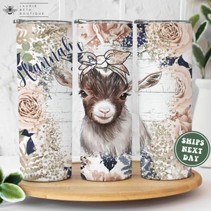 Personalized Goat Tumbler, Watercolor Baby Goat Personalized Skinny Tumbler Gifts for Her Birthday Gifts for Women To Go Mug Goat Lover Gift