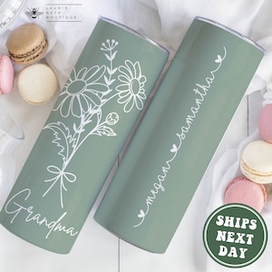 Personalized Grandma Tumbler, Custom Birth Flower Grandma Tumbler Gifts for Mother's Day Grandma Gigi Mimi Nana Birthday Grandkids Names Mug