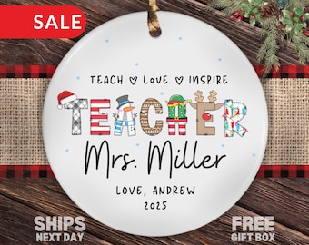Personalized Teacher Ornament, Custom Teacher Christmas Ornament Gifts for Best Teacher Thank You Christmas Gifts for Teacher from Student