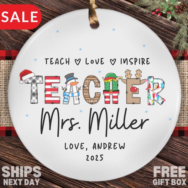 Personalized Teacher Ornament, Custom Teacher Christmas Ornament Gifts for Best Teacher Thank You Christmas Gifts for Teacher from Student