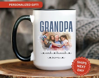 Personalized Grandpa Mug, Custom Grandpa Coffee Cup from Grandkids Names Mug for Father's Day Gift with Photo Custom Coffee Mug for Grandpa