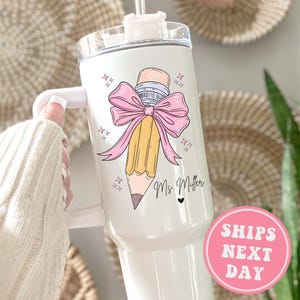 Teacher 40oz Tumbler, Custom Teacher Tumbler with Handle Gift for Teacher Appreciation Gift Teacher Thank You Teacher Travel Mug Teacher Cup