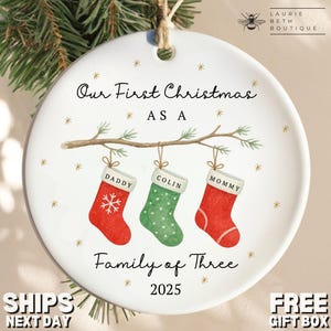 Family of Three Ornament: Personalized First Christmas as a Family of 3 Christmas Ornament