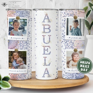 Abuela Tumbler with Pictures, Custom Abuela Tumbler Cup Grandkids Names Photos Personalized Mother's Day Gifts for Grandma Birthday Gift Mug