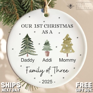 Family of Three Ornament, Personalized Family of Three Christmas Ornament Gifts First Christmas as a Family of 3 Christmas Ornament Keepsake