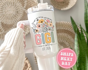 Gigi 40oz Tumbler, Custom Gigi Tumbler with Handle Gifts for Gigi for Mother's Day Gifts for Gigi Travel Mug Gigi Cup with Grandkid's Names