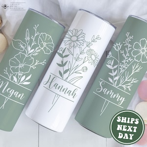 Personalized Birth Flower Tumbler, Custom Birth Flower Tumbler with Straw Bridesmaid Proposal Gifts Mother's Day Gifts Matching Tumblers Mug